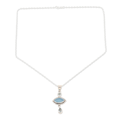 Halskette mit Chalcedon- und Blautopas-Anhänger - Halskette mit Chalcedon- und Blautopas-Anhänger aus Sterlingsilber