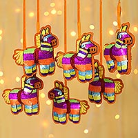 Sequined wool felt ornaments, 'Holiday Piñatas' (set of 6) - Sequined Horse Piñata Ornaments (Set of 6)