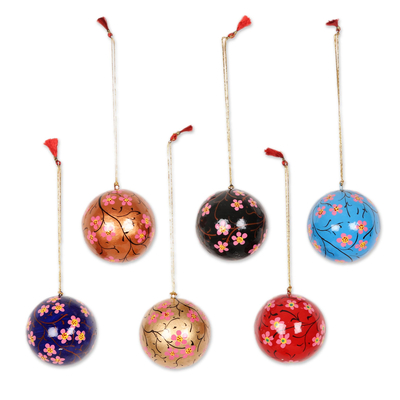 Artisan Crafted Floral Christmas Ornaments ( set of 6)