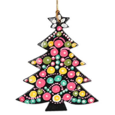 Hand painted ornaments, 'Joyful Trees' (set of 6) - Festive Handmade Christmas Tree Ornaments (Set of 6)