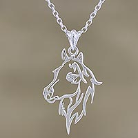 Sterling silver pendant necklace, 'Horse Games' - Hand Crafted Sterling Silver Horse Pendant Necklace