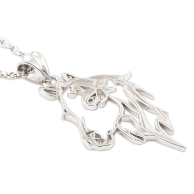 Sterling Silber Anhänger Halskette, 'Pferdespiele' - handgefertigte Sterling Silber Pferd Anhänger Halskette