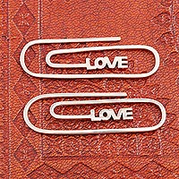 Sterling silver bookmarks, 'Love Story' (pair) - Hand Crafted Sterling Silver Love Bookmarks (Pair)