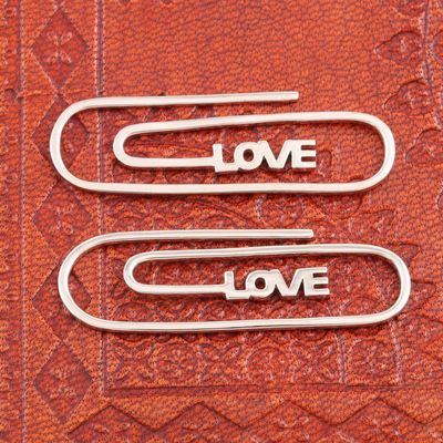 Sterling silver bookmarks, 'Love Story' (pair) - Hand Crafted Sterling Silver Love Bookmarks (Pair)