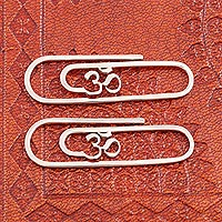 Sterling silver bookmarks, 'Divine Story' (pair) - Hand Made Sterling Silver Om Bookmarks (Pair)