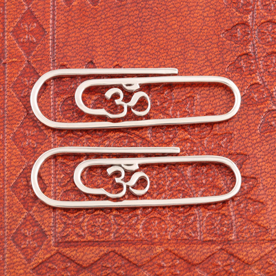 Sterling silver bookmarks, 'Divine Story' (pair) - Hand Made Sterling Silver Om Bookmarks (Pair)