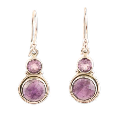 Amethyst dangle earrings, 'Charming Pair in Purple' - Hand Crafted Amethyst Gemstone Dangle Earrings