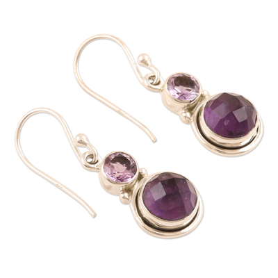 Amethyst dangle earrings, 'Charming Pair in Purple' - Hand Crafted Amethyst Gemstone Dangle Earrings