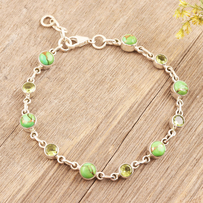 Peridot and composite turquoise link bracelet , 'Ravishing Beauty in Green' - Handmade Peridot and Composite Turquoise Link Bracelet