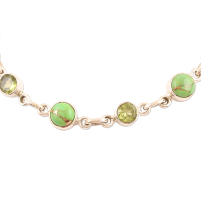 Peridot and composite turquoise link bracelet , 'Ravishing Beauty in Green' - Handmade Peridot and Composite Turquoise Link Bracelet