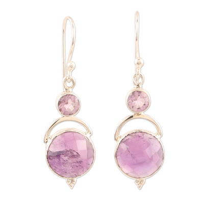 Amethyst dangle earrings, 'Alluring Serenity in Lilac' - Handmade Sterling Silver Amethyst Dangle Earrings India