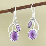 Amethyst dangle earrings, 'Purple Fog' - Sterling Silver Purple Amethyst Dangle Earrings India