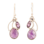 Amethyst dangle earrings, 'Purple Fog' - Sterling Silver Purple Amethyst Dangle Earrings India