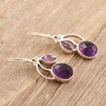 Amethyst dangle earrings, 'Purple Fog' - Sterling Silver Purple Amethyst Dangle Earrings India