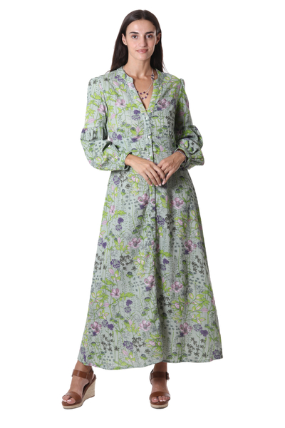 Vestido algodón flores - Vestido largo de algodón con motivo floral estampado