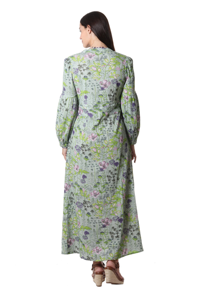 Vestido algodón flores - Vestido largo de algodón con motivo floral estampado