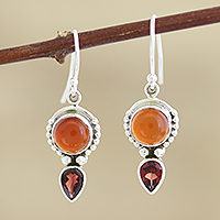 Carnelian and garnet dangle earrings, 'Indian Fire'
