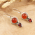 Carnelian and garnet dangle earrings, 'Indian Fire' - Sterling Silver Carnelian and Garnet Dangle Earrings India