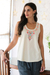 Embroidered cotton tank top, 'Floral Story in Light Green' - Embroidered Cotton Tank Top from India (image 2) thumbail