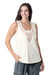 Embroidered cotton tank top, 'Floral Story in Light Green' - Embroidered Cotton Tank Top from India thumbail