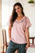 Embroidered cotton t-shirt, 'Spring Glee in Petal Pink' - Embroidered Pink Cotton T-Shirt from India (image 2) thumbail