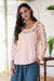Embroidered cotton t-shirt, 'Floral Ode in Petal Pink' - Embroidered Cotton Long-Sleeved T-Shirt