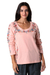 Embroidered cotton t-shirt, 'Floral Ode in Petal Pink' - Embroidered Cotton Long-Sleeved T-Shirt thumbail