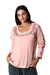 Embroidered cotton t-shirt, 'Floral Ode in Petal Pink' - Embroidered Cotton Long-Sleeved T-Shirt