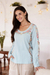 Embroidered cotton t-shirt, 'Floral Ode in Celadon' - Embroidered Blue Cotton T-Shirt (image 2b) thumbail