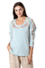 Embroidered cotton t-shirt, 'Floral Ode in Celadon' - Embroidered Blue Cotton T-Shirt (image 2e) thumbail