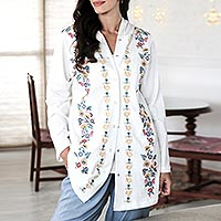 Sudadera con capucha de algodón bordada, 'Spring Paradise' - Sudadera con capucha de algodón bordada con motivo floral