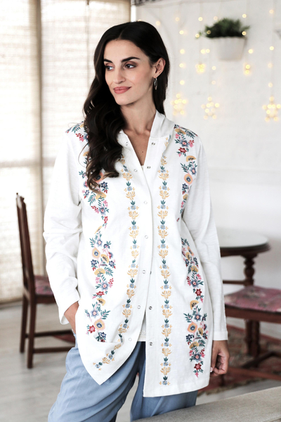 Embroidered cotton hoodie, 'Spring Paradise' - Embroidered Cotton Hoodie with Floral Motif
