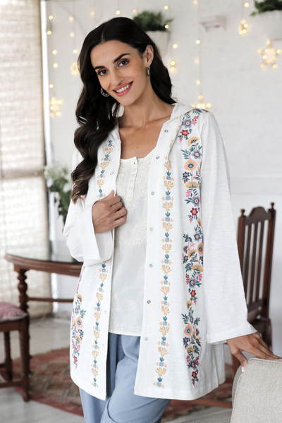 Sudadera con capucha de algodón bordado - Sudadera con capucha de algodón bordado con motivo floral