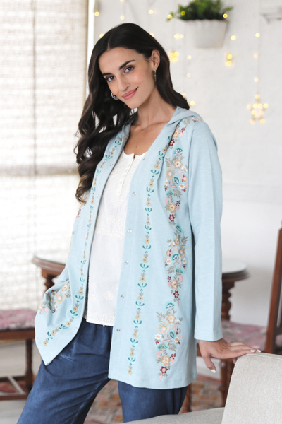 Sudadera con capucha de algodón bordado - Sudadera con capucha de algodón con motivo floral bordado