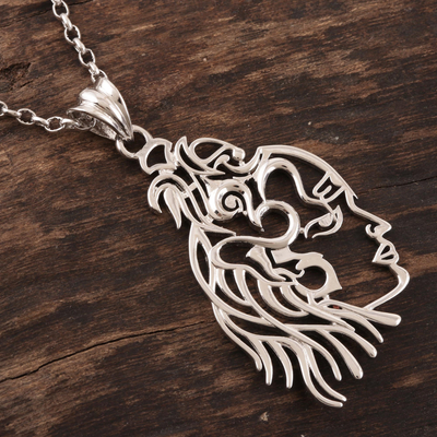 Sterling silver pendant necklace, 'The Destroyer' - Artisan Made Sterling Silver Shiva Pendant Necklace