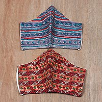 Hand Made Screen Printed Cotton Face Masks (Pair),'Rustic Charm'