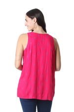 Rayon sleeveless blouse, 'Ruby My Dear' - Screen Printed Pink Rayon Sleeveless Blouse from India