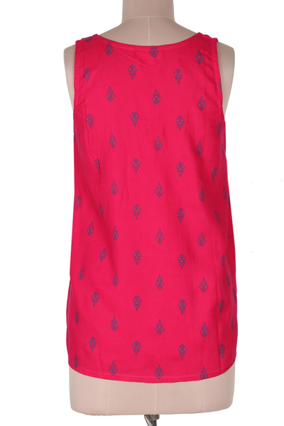 Rayon sleeveless blouse, 'Ruby My Dear' - Screen Printed Pink Rayon Sleeveless Blouse from India