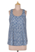 Sleeveless cotton blouse, 'Blue Cheer' - Printed Sleeveless Cotton Blouse with Floral Motif (image 2a) thumbail