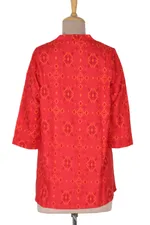 Viscose ikat tunic, 'Summer Fruit' - Screen Printed Ikat Viscose Tunic from India