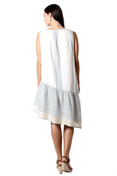 Hand woven cotton dress, 'Sailing Stripes' - Hand Woven Asymmetrical Striped Cotton Dress