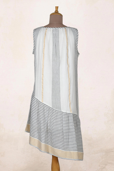 Vestido de algodón tejido a mano - Vestido asimétrico de algodón a rayas tejido a mano