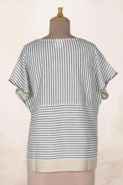 Hand woven cotton blouse, 'Sailing Stripes' - Hand Woven Striped Cotton Blouse