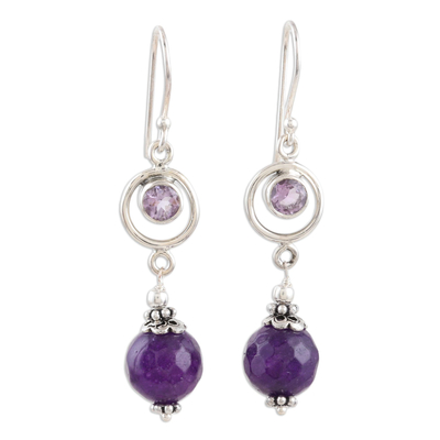 Handmade Agate and Amethyst Dangle Earrings from India