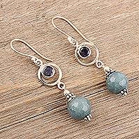 Agate and iolite dangle earrings, 'Winter Chill' - Hand Crafted Agate and Iolite Dangle Earrings from India