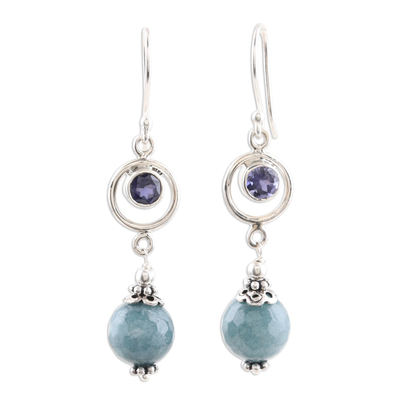 Hand Crafted Agate and Iolite Dangle Earrings from India