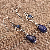 Lapis lazuli dangle earrings, 'Cold Fusion' - Lapis Lazuli and Sterling Silver Dangle Earrings from India
