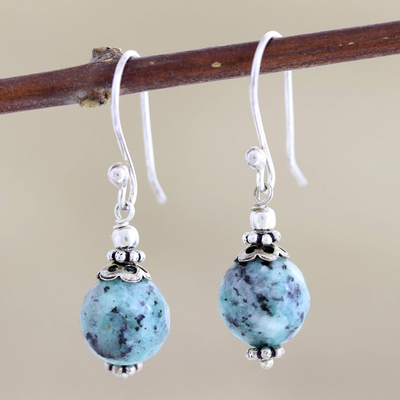 Agate dangle earrings, 'Lavish Lagoon' - Handmade Agate and Sterling Silver Dangle Earrings