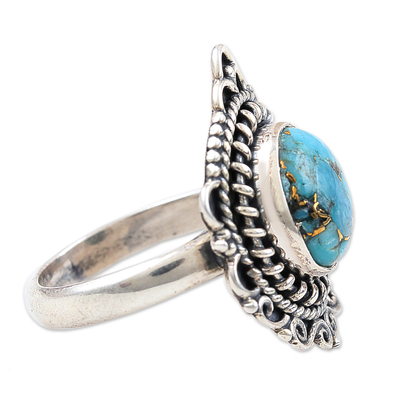 Sterling silver cocktail ring, 'Golden Gleam' - Composite Turquoise and Sterling Silver Cocktail Ring