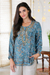 Embroidered tunic, 'Celestial Jaipur' - Printed Tunic with Hand-Embroidered Chikankari